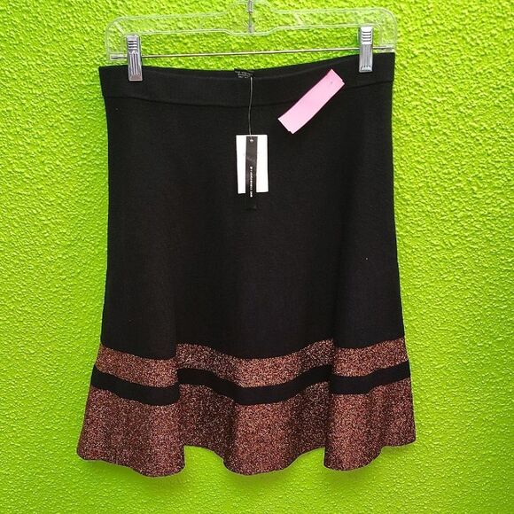 Grace Elements Black and Gold A-Line Knee-Length Skirt - Picture 1 of 4